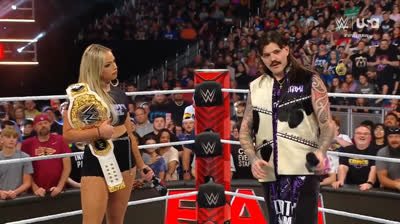 Dominik Mysterio defends Liv Morgan against Rey Mysterio and Zelina Vega Raw, Jun. 24, 2024